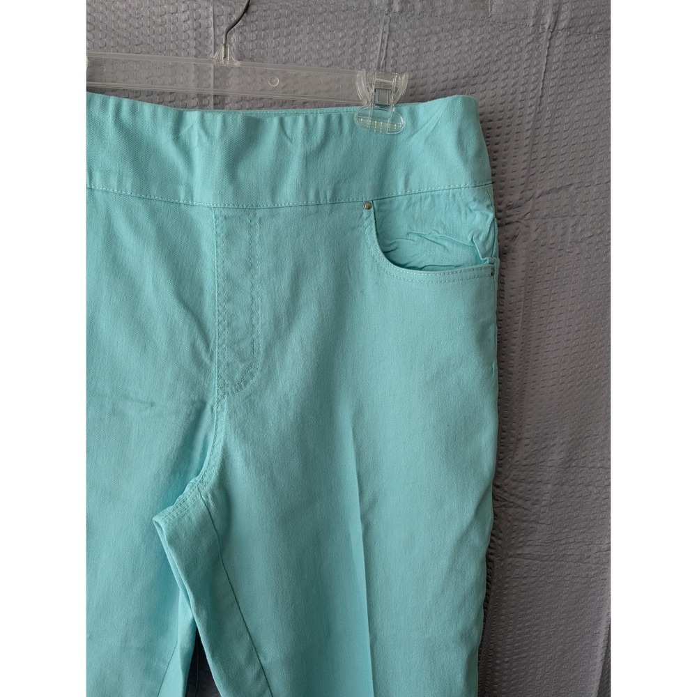 Blair Womens Aqua Turquoise Pull On Straight Leg Pants 14MS Stretch Flat Front - Picture 4 of 11
